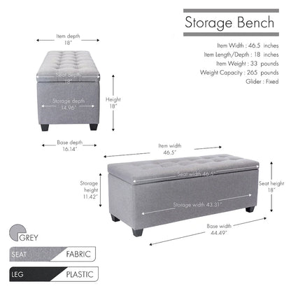 Porthos Home Ved Storage Bench, Flip Top, Fabric Upholstery