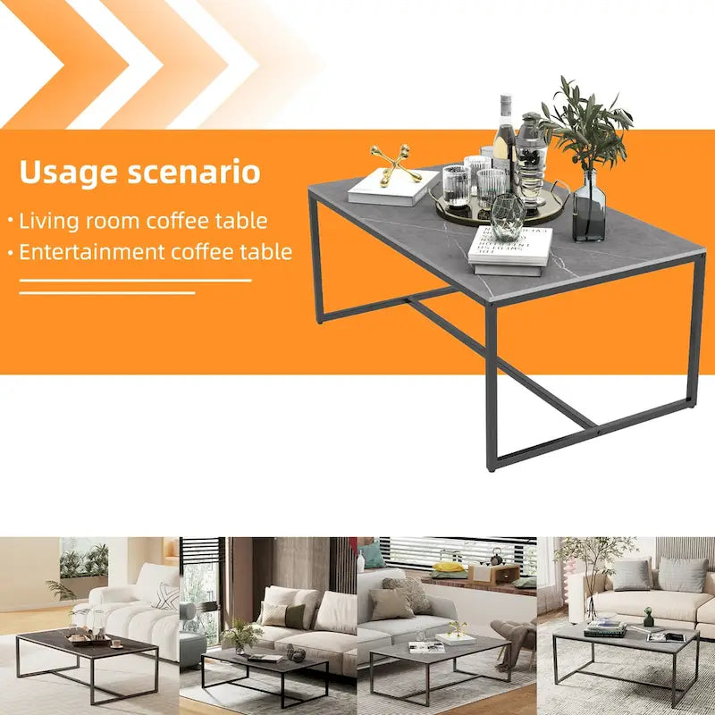 Frame Coffee Table Rectangular Cocktail Table Marble Metal Sofa Table