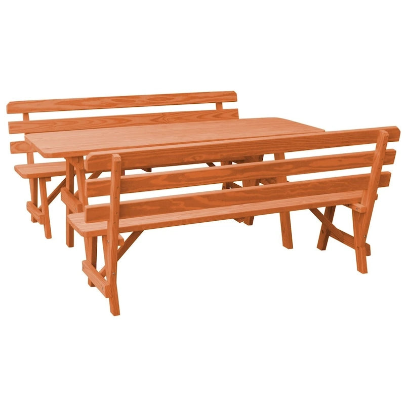 Tavolo da Picnic in Pino da 180 cm con 2 Panche con Schienale
