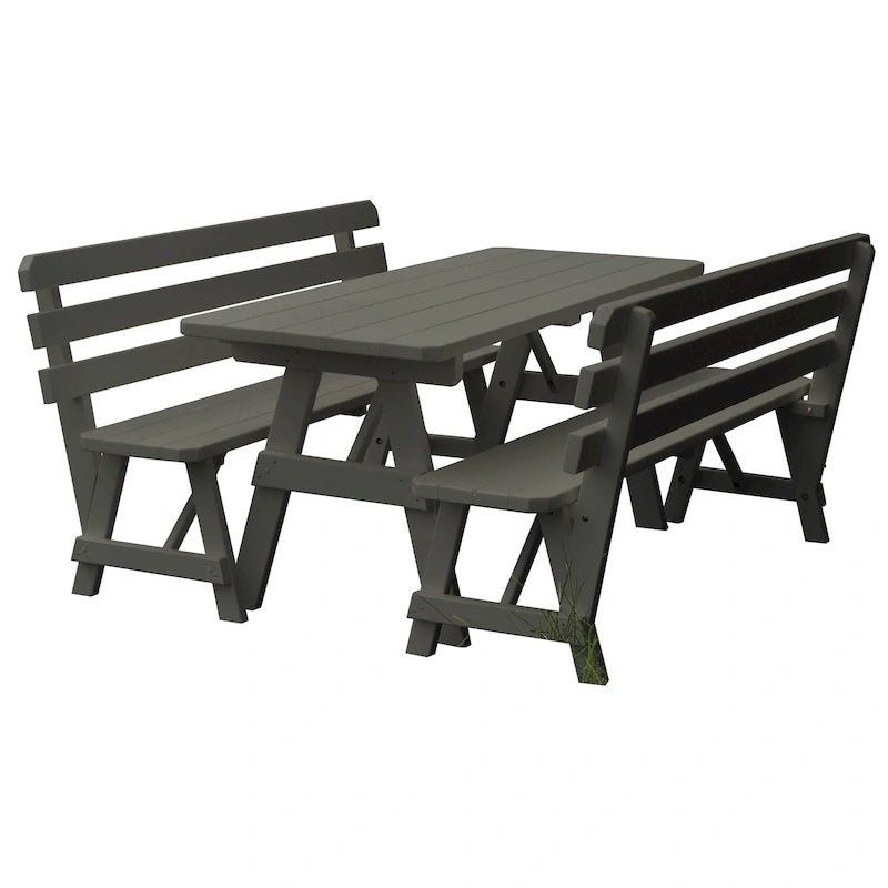 Tavolo da Picnic in Pino da 180 cm con 2 Panche con Schienale