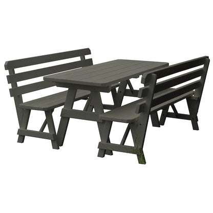 Tavolo da Picnic in Pino da 180 cm con 2 Panche con Schienale
