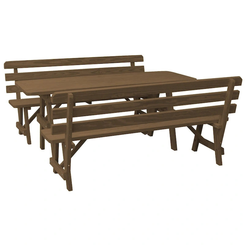 Tavolo da Picnic in Pino da 180 cm con 2 Panche con Schienale