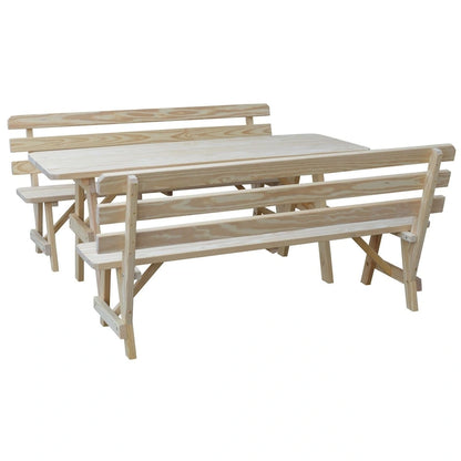 Tavolo da Picnic in Pino da 180 cm con 2 Panche con Schienale