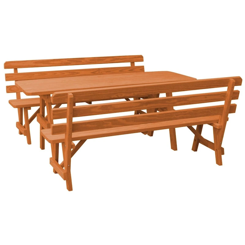 Tavolo da Picnic in Pino da 180 cm con 2 Panche con Schienale