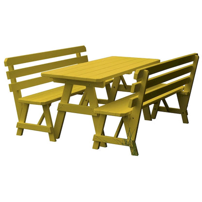 Tavolo da Picnic in Pino da 180 cm con 2 Panche con Schienale