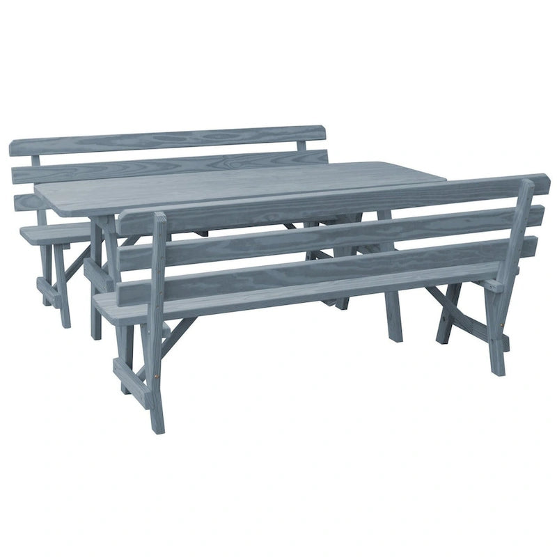 Tavolo da Picnic in Pino da 180 cm con 2 Panche con Schienale