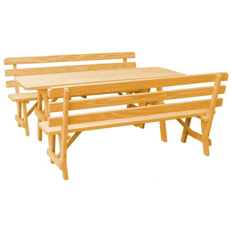 Tavolo da Picnic in Pino da 180 cm con 2 Panche con Schienale