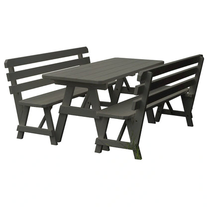 Tavolo da Picnic in Pino da 180 cm con 2 Panche con Schienale