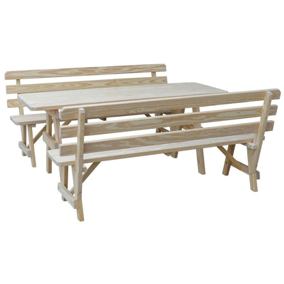 Tavolo da Picnic in Pino da 180 cm con 2 Panche con Schienale