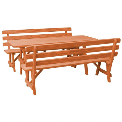 Tavolo da Picnic in Pino da 180 cm con 2 Panche con Schienale