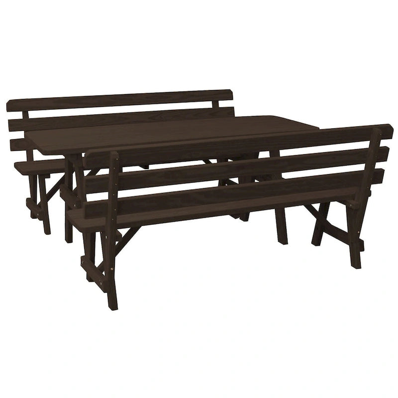 Tavolo da Picnic in Pino da 180 cm con 2 Panche con Schienale