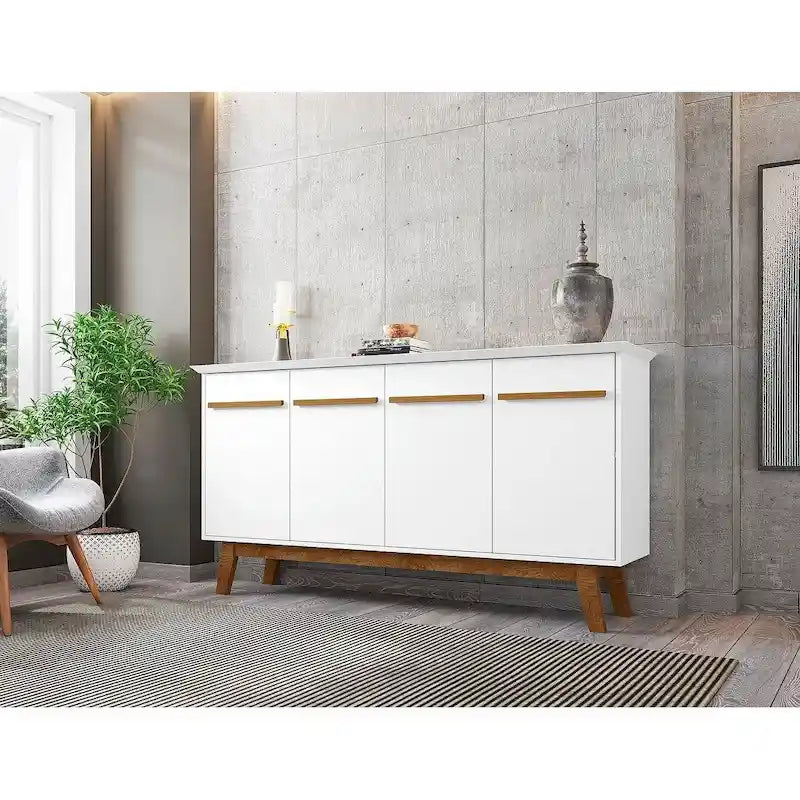Madia Yonkers 62.99 con gambe in legno massello e 2 ante, Off White e Cinnamon
