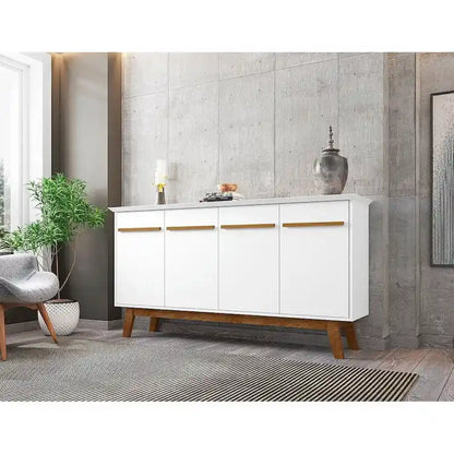 Madia Yonkers 62.99 con gambe in legno massello e 2 ante, Off White e Cinnamon