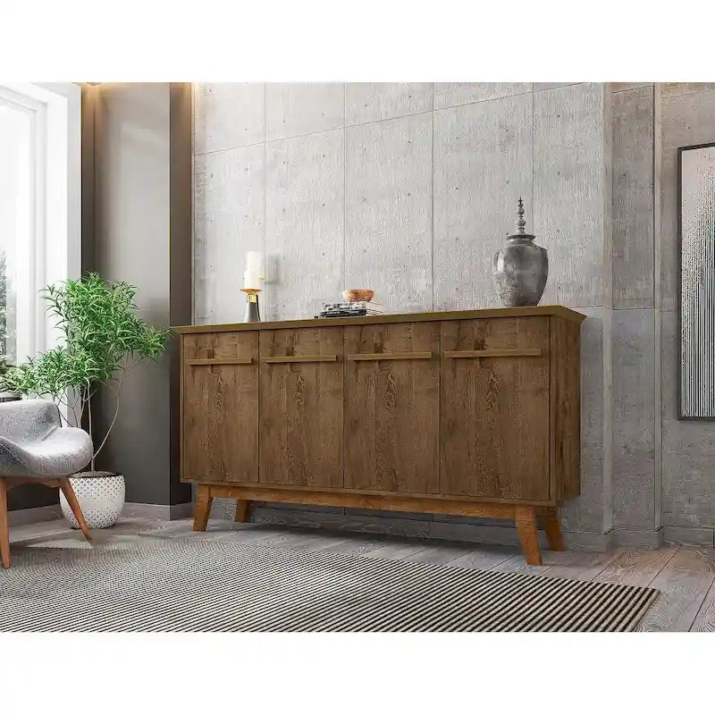 Madia Yonkers 62.99 con gambe in legno massello e 2 ante, Off White e Cinnamon