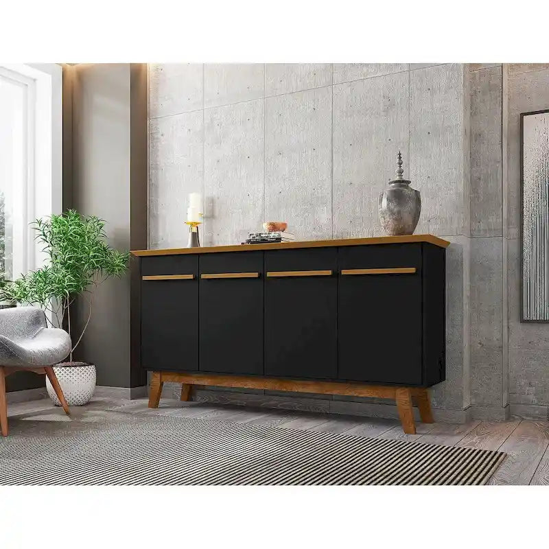 Madia Yonkers 62.99 con gambe in legno massello e 2 ante, Off White e Cinnamon