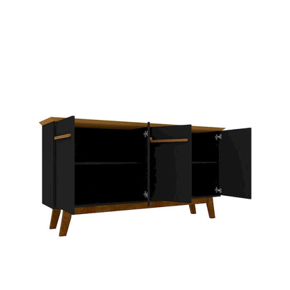Madia Yonkers 62.99 con gambe in legno massello e 2 ante, Off White e Cinnamon