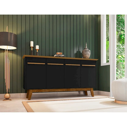 Madia Yonkers 62.99 con gambe in legno massello e 2 ante, Off White e Cinnamon