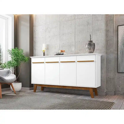 Madia Yonkers 62.99 con gambe in legno massello e 2 ante, Off White e Cinnamon