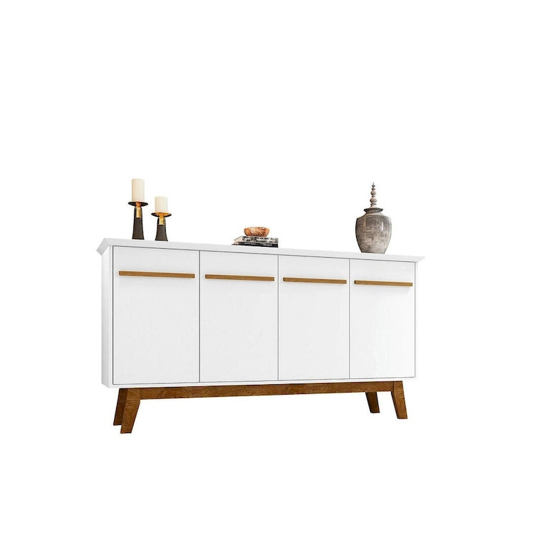 Madia Yonkers 62.99 con gambe in legno massello e 2 ante, Off White e Cinnamon