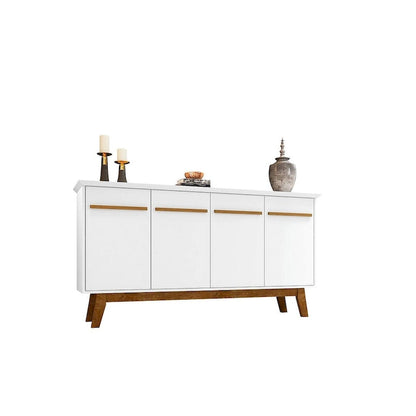 Madia Yonkers 62.99 con gambe in legno massello e 2 ante, Off White e Cinnamon