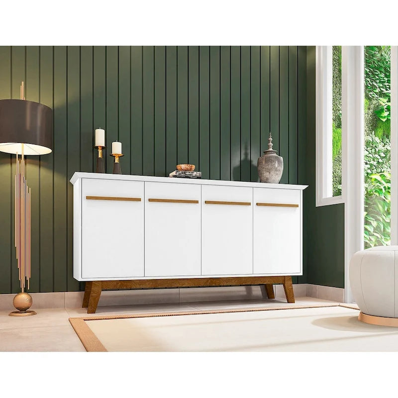 Madia Yonkers 62.99 con gambe in legno massello e 2 ante, Off White e Cinnamon