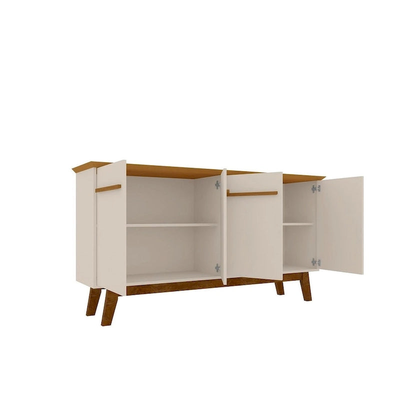 Madia Yonkers 62.99 con gambe in legno massello e 2 ante, Off White e Cinnamon