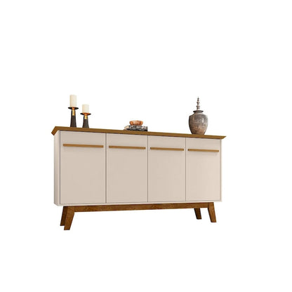 Madia Yonkers 62.99 con gambe in legno massello e 2 ante, Off White e Cinnamon