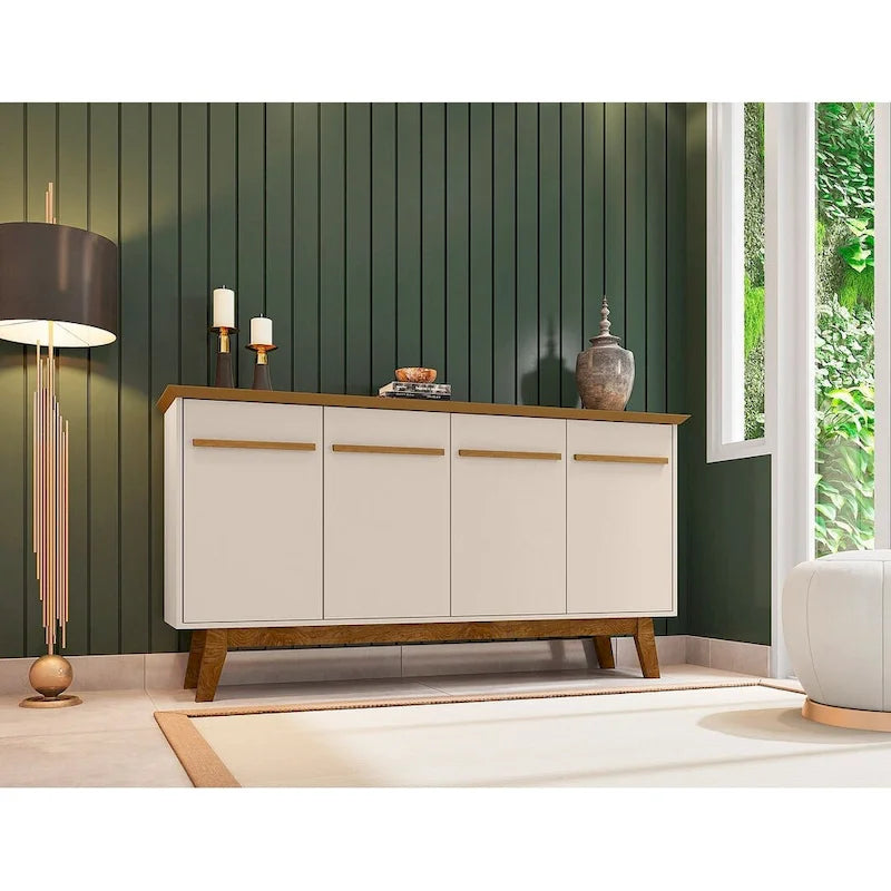 Madia Yonkers 62.99 con gambe in legno massello e 2 ante, Off White e Cinnamon