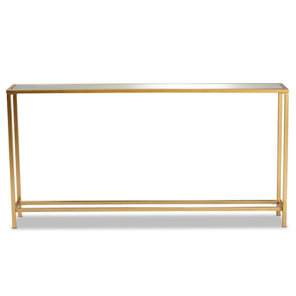 Alessa Gold Finished Metal and Mirrored Glass Console Table