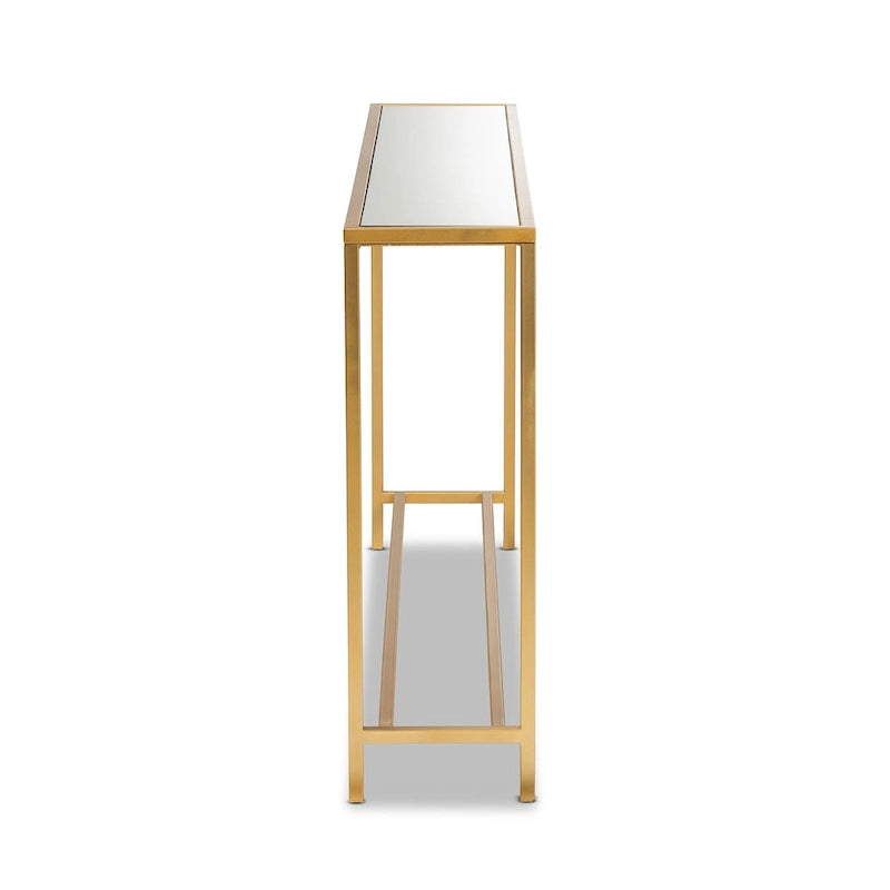 Alessa Gold Finished Metal and Mirrored Glass Console Table