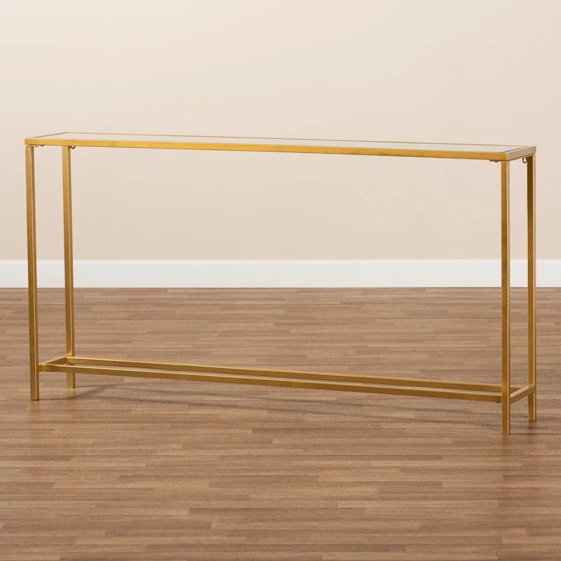 Alessa Gold Finished Metal and Mirrored Glass Console Table