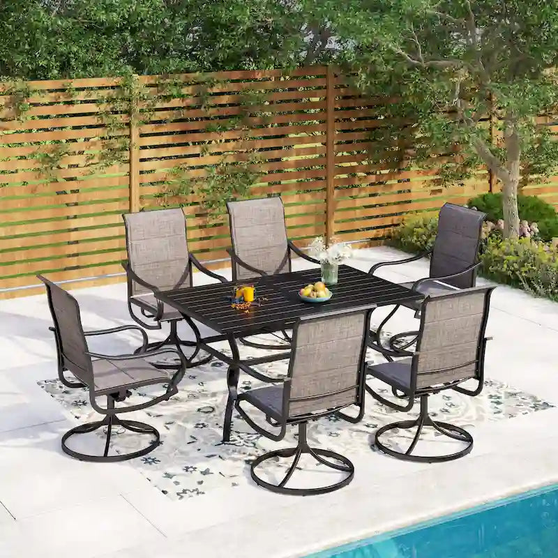 Set da pranzo per esterni MAISON ARTS, 6 sedie da patio girevoli e tavolo da pranzo rettangolare 60x 38 con foro per ombrellone