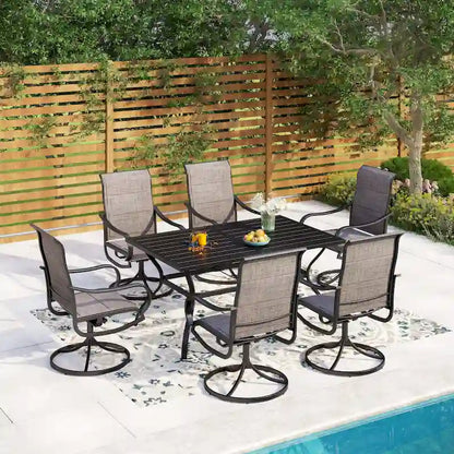 Set da pranzo per esterni MAISON ARTS, 6 sedie da patio girevoli e tavolo da pranzo rettangolare 60x 38 con foro per ombrellone