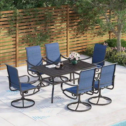Set da pranzo per esterni MAISON ARTS, 6 sedie da patio girevoli e tavolo da pranzo rettangolare 60x 38 con foro per ombrellone