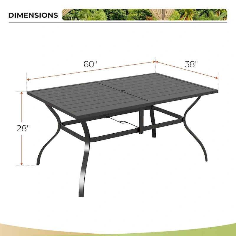 Set da pranzo per esterni MAISON ARTS, 6 sedie da patio girevoli e tavolo da pranzo rettangolare 60x 38 con foro per ombrellone