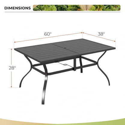Set da pranzo per esterni MAISON ARTS, 6 sedie da patio girevoli e tavolo da pranzo rettangolare 60x 38 con foro per ombrellone