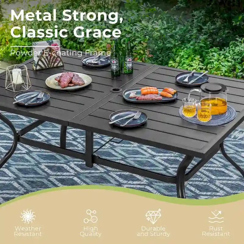 Set da pranzo per esterni MAISON ARTS, 6 sedie da patio girevoli e tavolo da pranzo rettangolare 60x 38 con foro per ombrellone