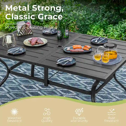 Set da pranzo per esterni MAISON ARTS, 6 sedie da patio girevoli e tavolo da pranzo rettangolare 60x 38 con foro per ombrellone