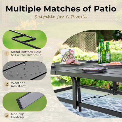 Set da pranzo per esterni MAISON ARTS, 6 sedie da patio girevoli e tavolo da pranzo rettangolare 60x 38 con foro per ombrellone