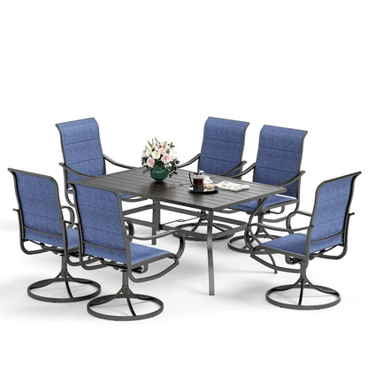 Set da pranzo per esterni MAISON ARTS, 6 sedie da patio girevoli e tavolo da pranzo rettangolare 60x 38 con foro per ombrellone