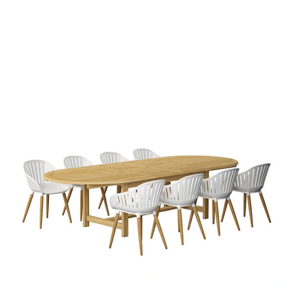 Set da pranzo da esterni Amazonia Torrington 9 pezzi in teak certificato