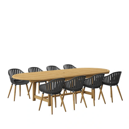 Set da pranzo da esterni Amazonia Torrington 9 pezzi in teak certificato