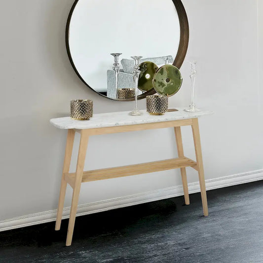 Castello 43  Rectangular Italian Carrara White Marble Console Table with Shelf - 43 L x 12 W x 31 H - 43 L x 12 W x 31 H