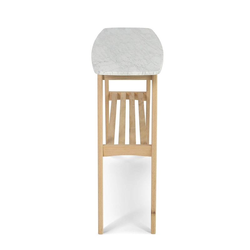 Castello 43  Rectangular Italian Carrara White Marble Console Table with Shelf - 43 L x 12 W x 31 H - 43 L x 12 W x 31 H