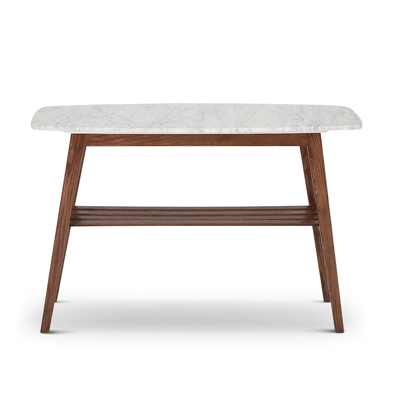 Castello 43  Rectangular Italian Carrara White Marble Console Table with Shelf - 43 L x 12 W x 31 H - 43 L x 12 W x 31 H