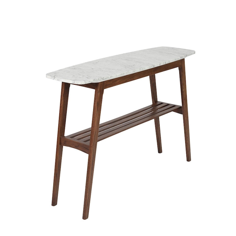 Castello 43  Rectangular Italian Carrara White Marble Console Table with Shelf - 43 L x 12 W x 31 H - 43 L x 12 W x 31 H