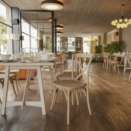 Modern Solid Wood Stacking Cross Back Dining Chairs (Set of 2)