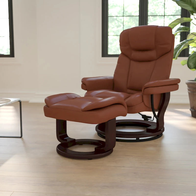 Contemporary Multi-Position Recliner and Curved Ottoman with Swivel Base - 34  - 44.5 D x 33 W x 41.25 H