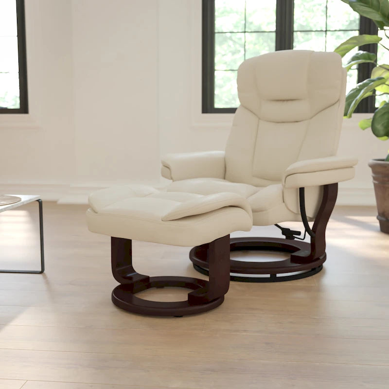 Contemporary Multi-Position Recliner and Curved Ottoman with Swivel Base - 34  - 44.5 D x 33 W x 41.25 H