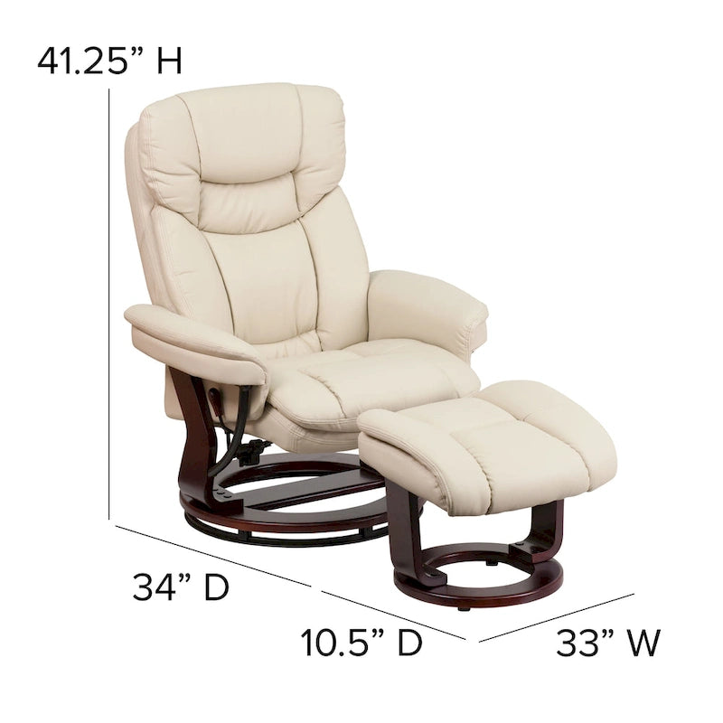 Contemporary Multi-Position Recliner and Curved Ottoman with Swivel Base - 34  - 44.5 D x 33 W x 41.25 H